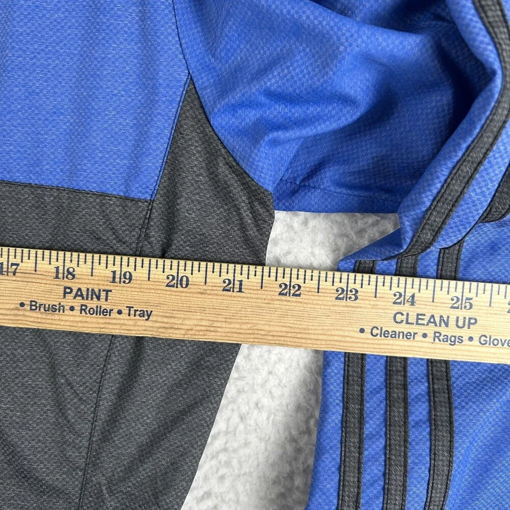 Adidas Jacket Mens Medium Blue Gray Hooded 3 Stripes Windbreaker Zip Up Athletic
